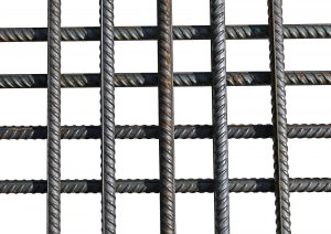 Bunch of several reinforcement bars isolated on white background